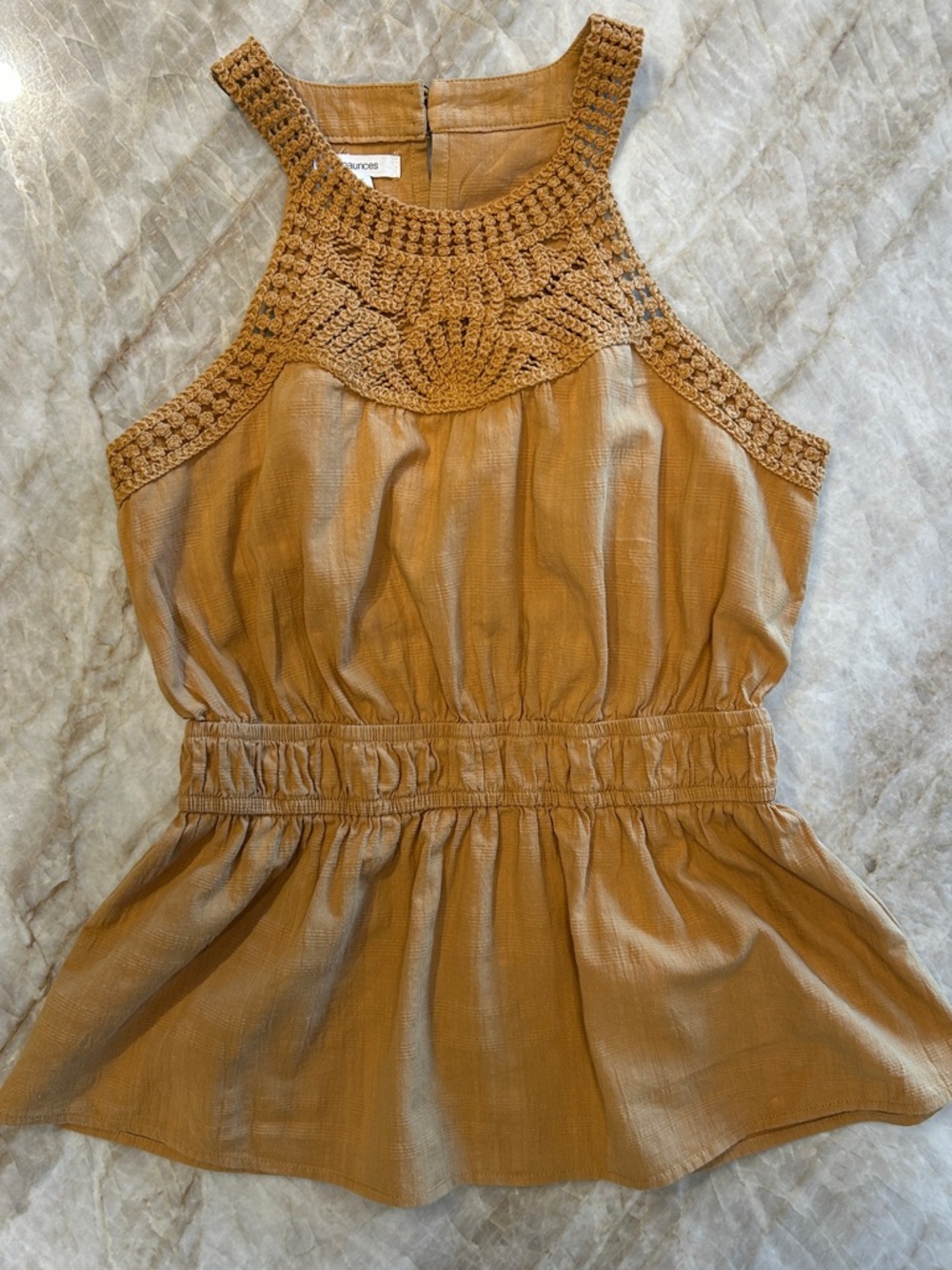 Maurices Mustard Crochet Yoke Peplum Top XS Cotton Summer EUC